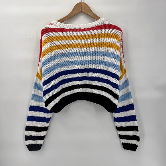 Francesca's Harper Womens Multicolor Striped Cropped Sweater Small Boxy Oversize - Picture 3 of 9